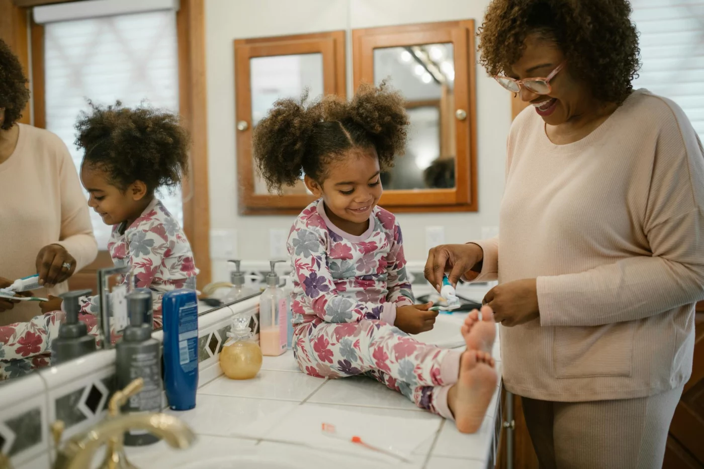 Morning toothbrushing routine shows how to be a single mom with no help by keeping stable habits with a young child